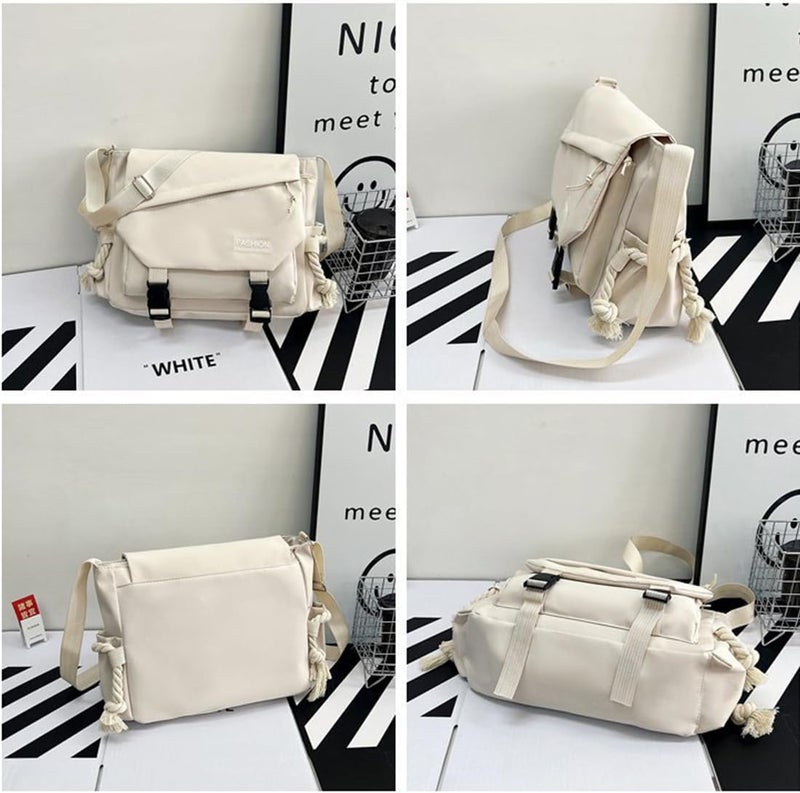INSHERE Aesthetic Crossbody Bag with Cute Pins and Ornament, Nylon Shoulder Messenger Bag Japanese Kawaii Bag for Women Men - Image 3